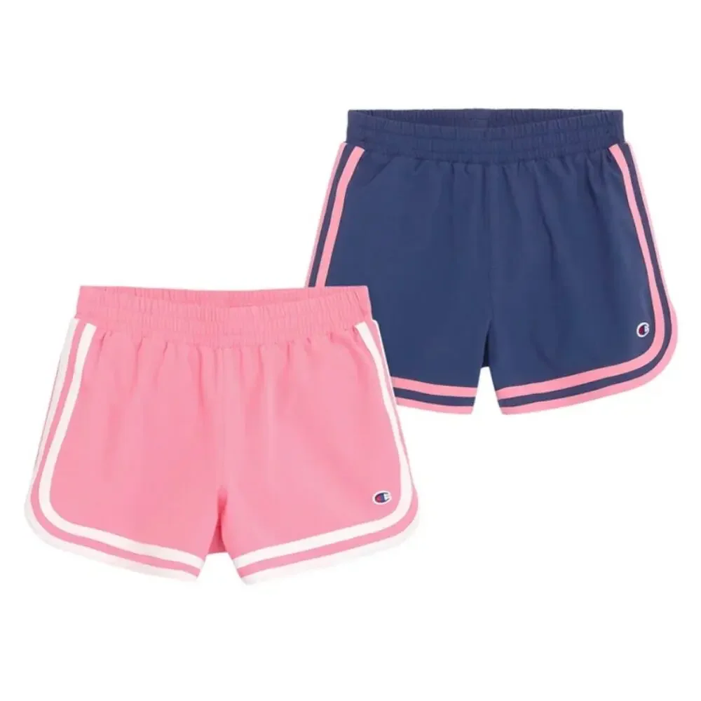 CHAMPION Youth 2-Pack Stripe Shorts Elastic Waist Pull-On Pink & Navy Size S 7/8